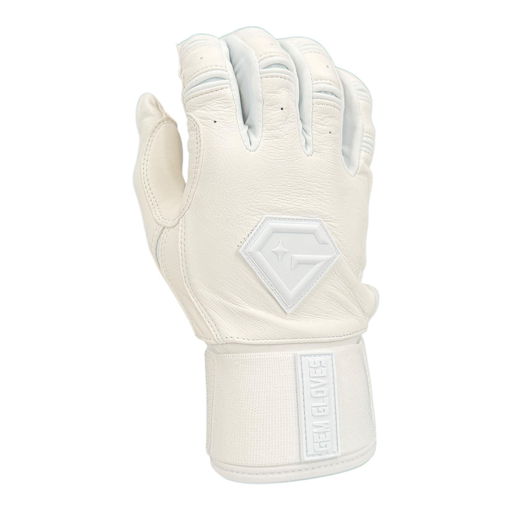 Gem Glove Prospector Long Cuff Batting Glove - Whiteout – Product View | Smash It Sports | leather, pro
