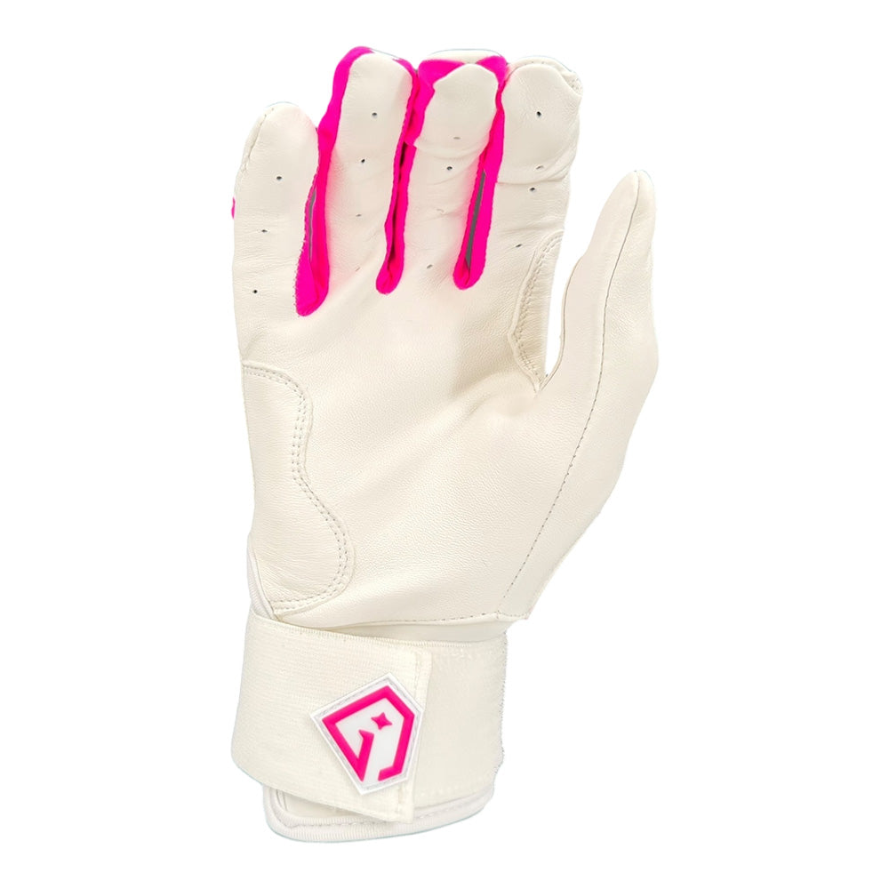 Gem Glove Prospector Long Cuff Batting Glove - White/Pink – Product View | Smash It Sports | leather, pro
