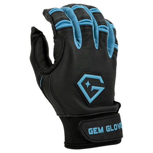 Gem Glove Prospector Short Cuff Batting Glove - Black/Carolina – Product View | Smash It Sports | leather, pro