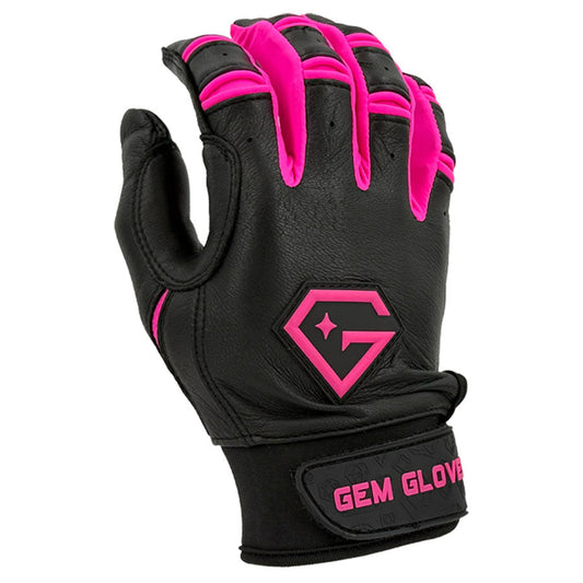 Gem Glove Prospector Short Cuff Batting Glove - Black/Pink – Product View | Smash It Sports | leather, pro
