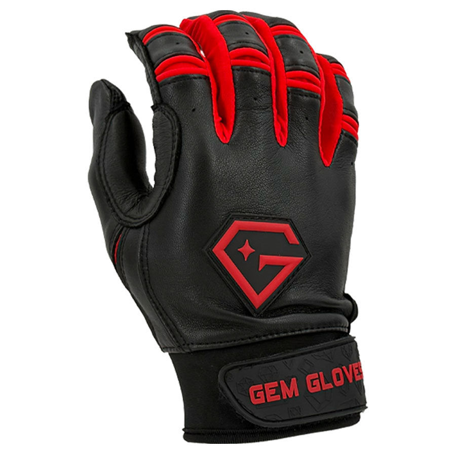 Gem Glove Prospector Short Cuff Batting Glove - Black/Red – Product View | Smash It Sports | leather, pro