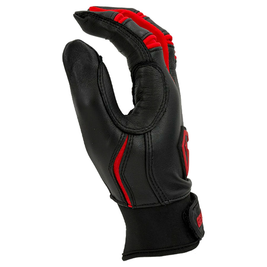 Gem Glove Prospector Short Cuff Batting Glove - Black/Red – Product View | Smash It Sports | leather, pro