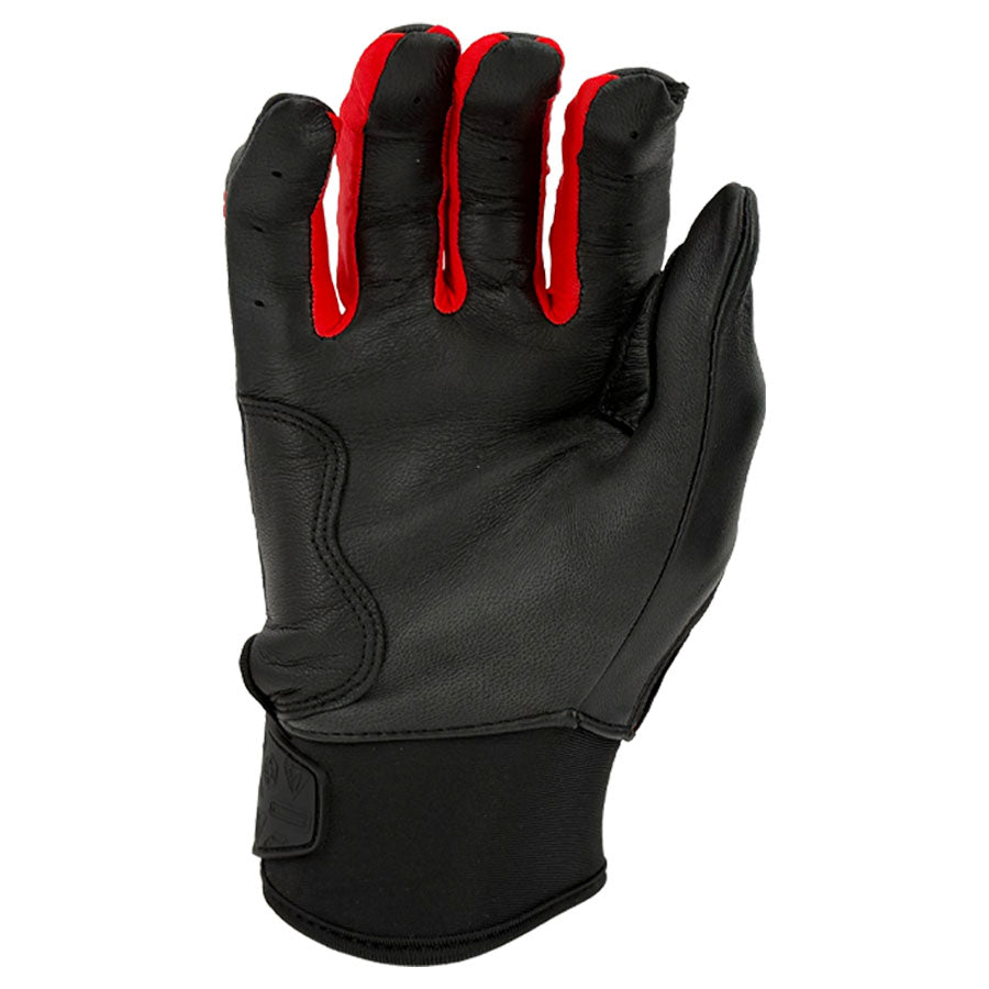 Gem Glove Prospector Short Cuff Batting Glove - Black/Red – Product View | Smash It Sports | leather, pro