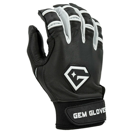 Gem Glove Prospector Short Cuff Batting Glove - Black/White – Product View | Smash It Sports | leather, pro