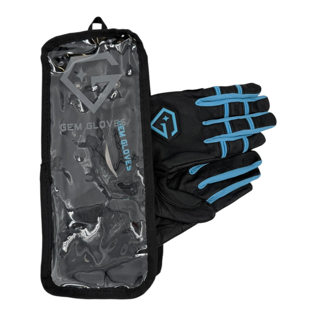 Gem Glove Prospector Short Cuff Batting Glove - Black/Carolina – Product View | Smash It Sports | leather, pro