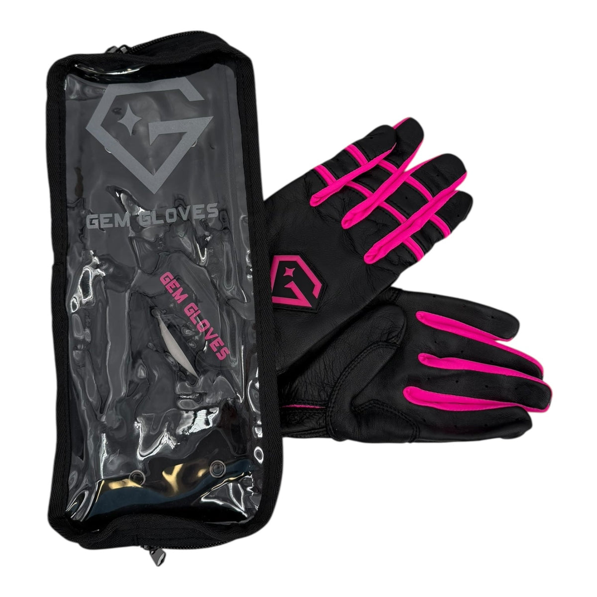 Gem Glove Prospector Short Cuff Batting Glove - Black/Pink – Product View | Smash It Sports | leather, pro