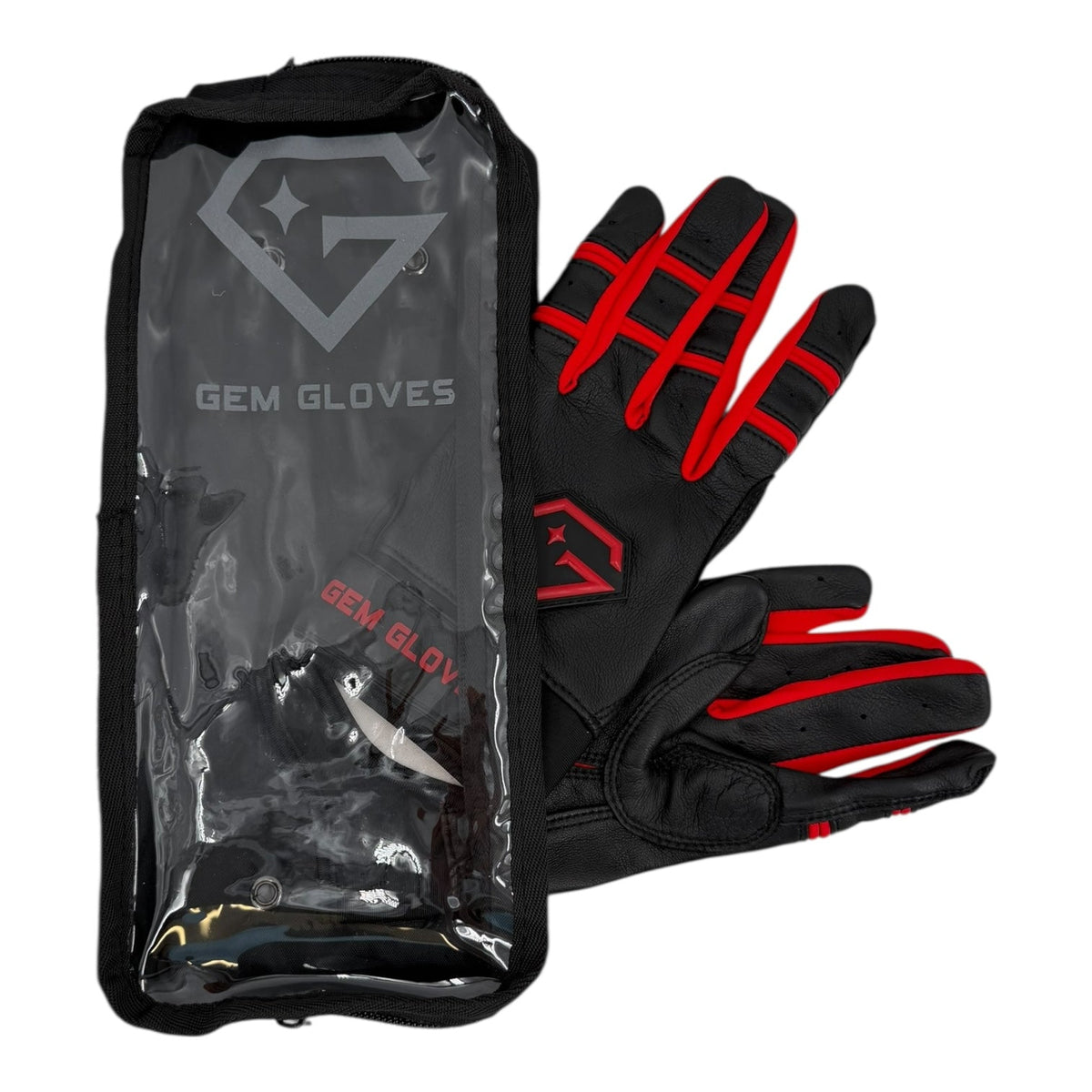 Gem Glove Prospector Short Cuff Batting Glove - Black/Red – Product View | Smash It Sports | leather, pro