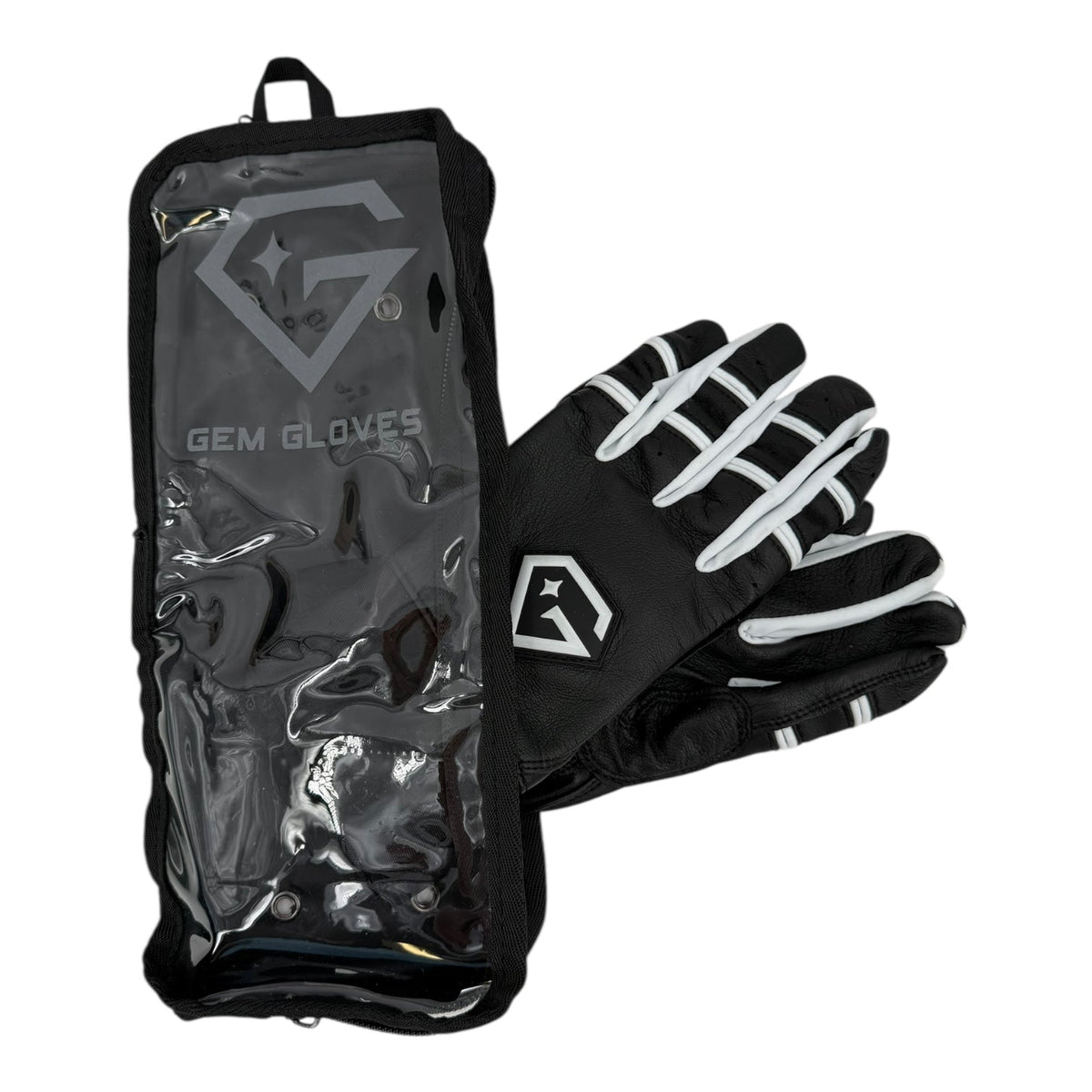 Gem Glove Prospector Short Cuff Batting Glove - Black/White – Product View | Smash It Sports | leather, pro