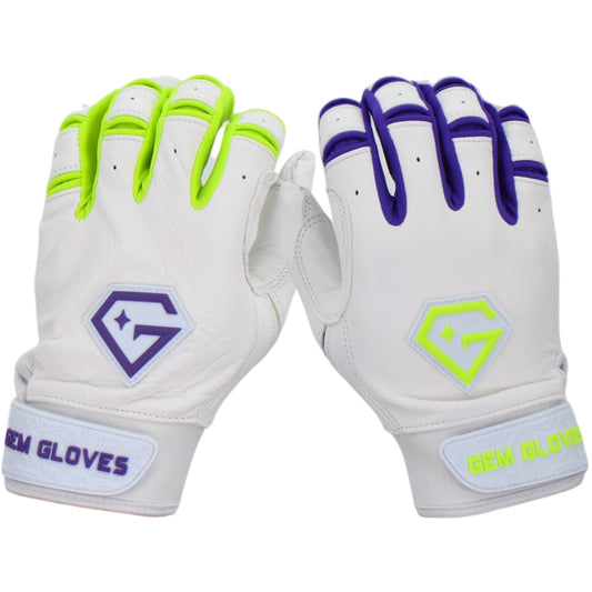 Gem Glove Prospector Short Cuff Batting Glove - White/Purple/Green