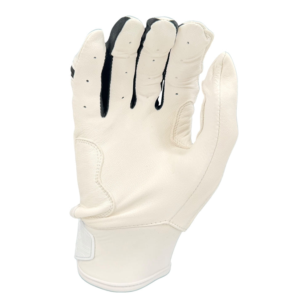 Gem Glove Prospector Short Cuff Batting Glove - White/Black – Product View | Smash It Sports | leather, pro