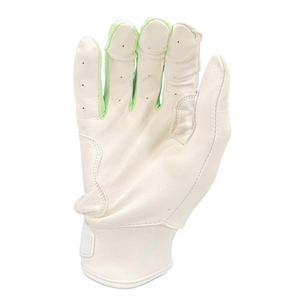 Gem Glove Prospector Short Cuff Batting Glove - White/Mint – Product View | Smash It Sports | leather, pro