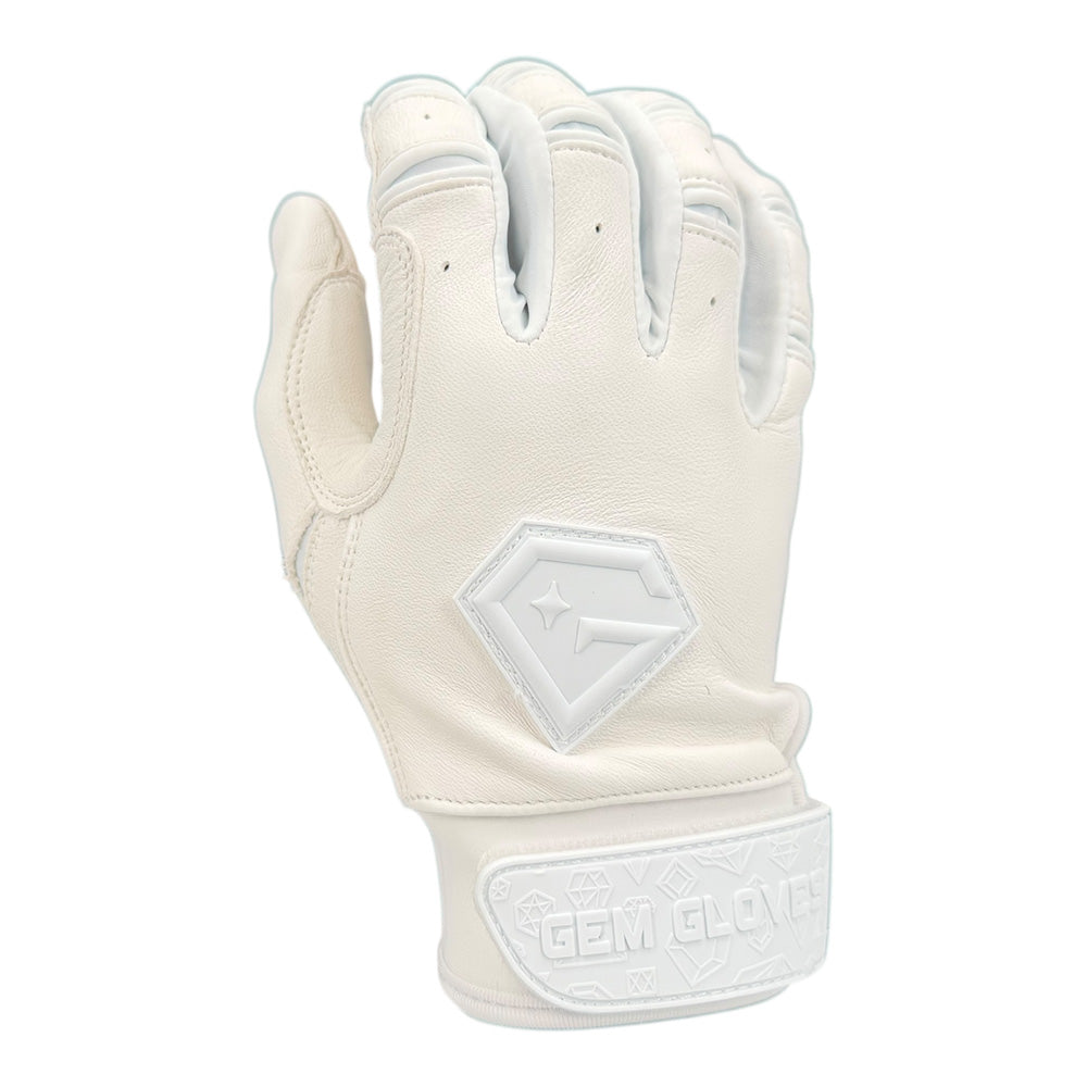 Gem Glove Prospector Short Cuff Batting Glove - Whiteout – Product View | Smash It Sports | leather, pro