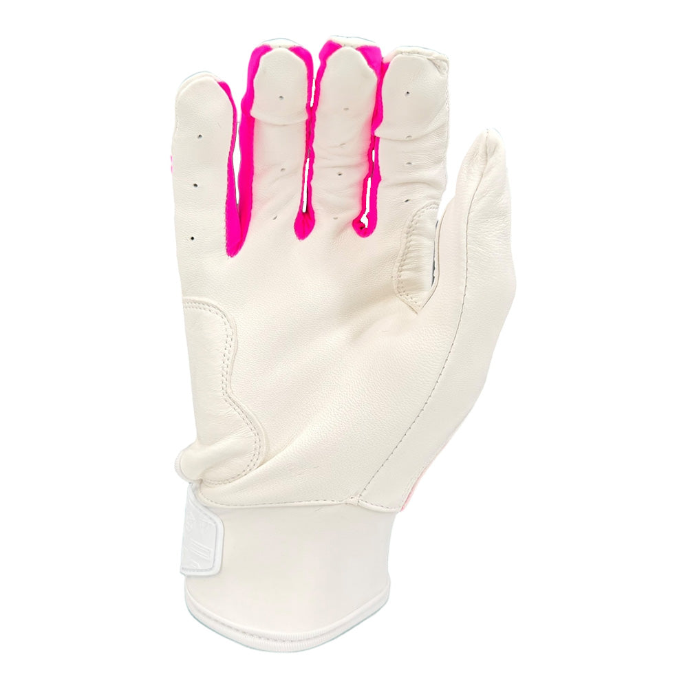 Gem Glove Prospector Short Cuff Batting Glove - White/Pink – Product View | Smash It Sports | leather, pro