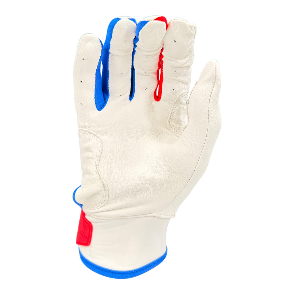 Gem Glove Prospector Short Cuff Batting Glove - White/Red/Royal – Product View | Smash It Sports | leather, pro