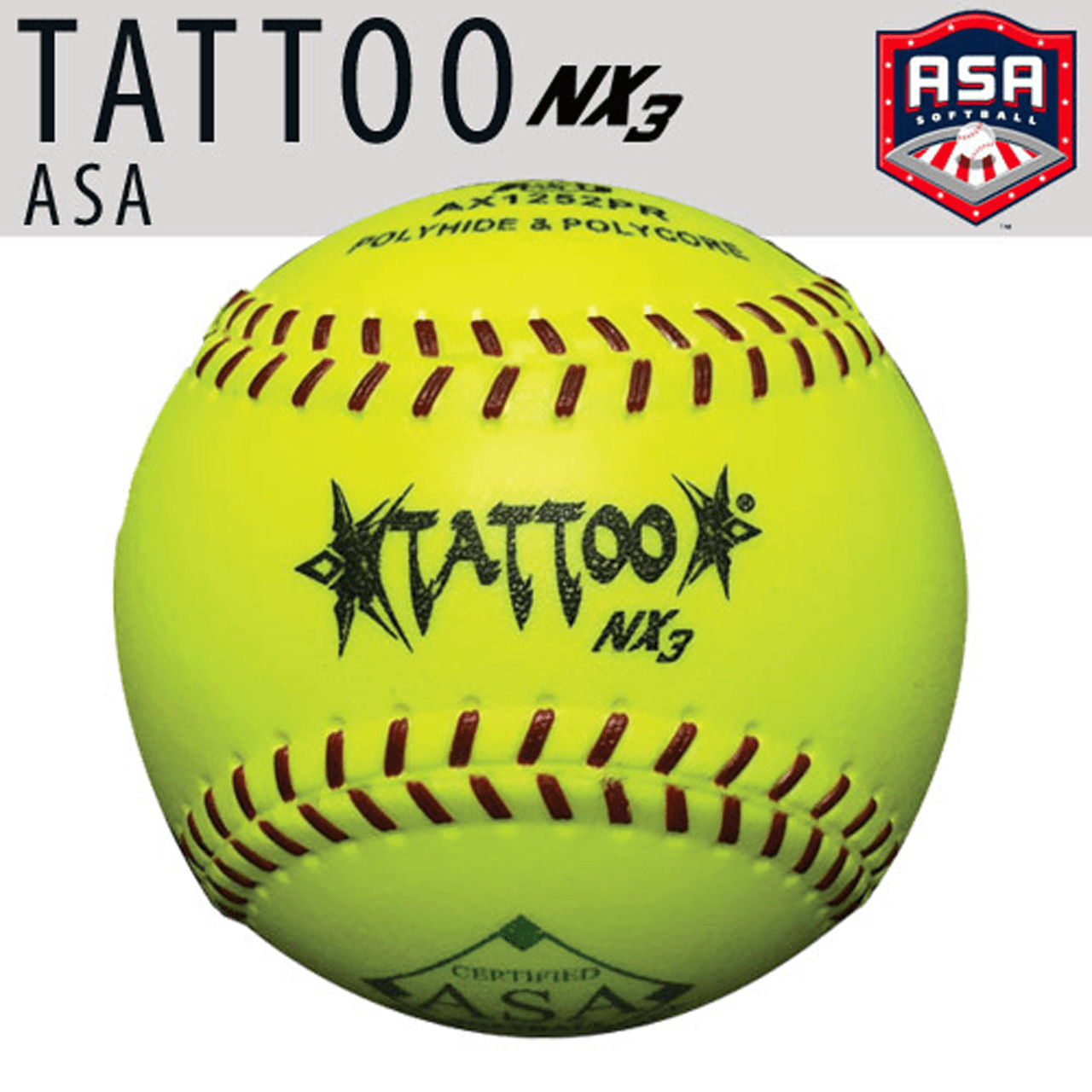 AD Starr Tattoo NX3 52/300 USA/ASA 12" Slowpitch Softballs - USAX1252PR - Smash It Sports