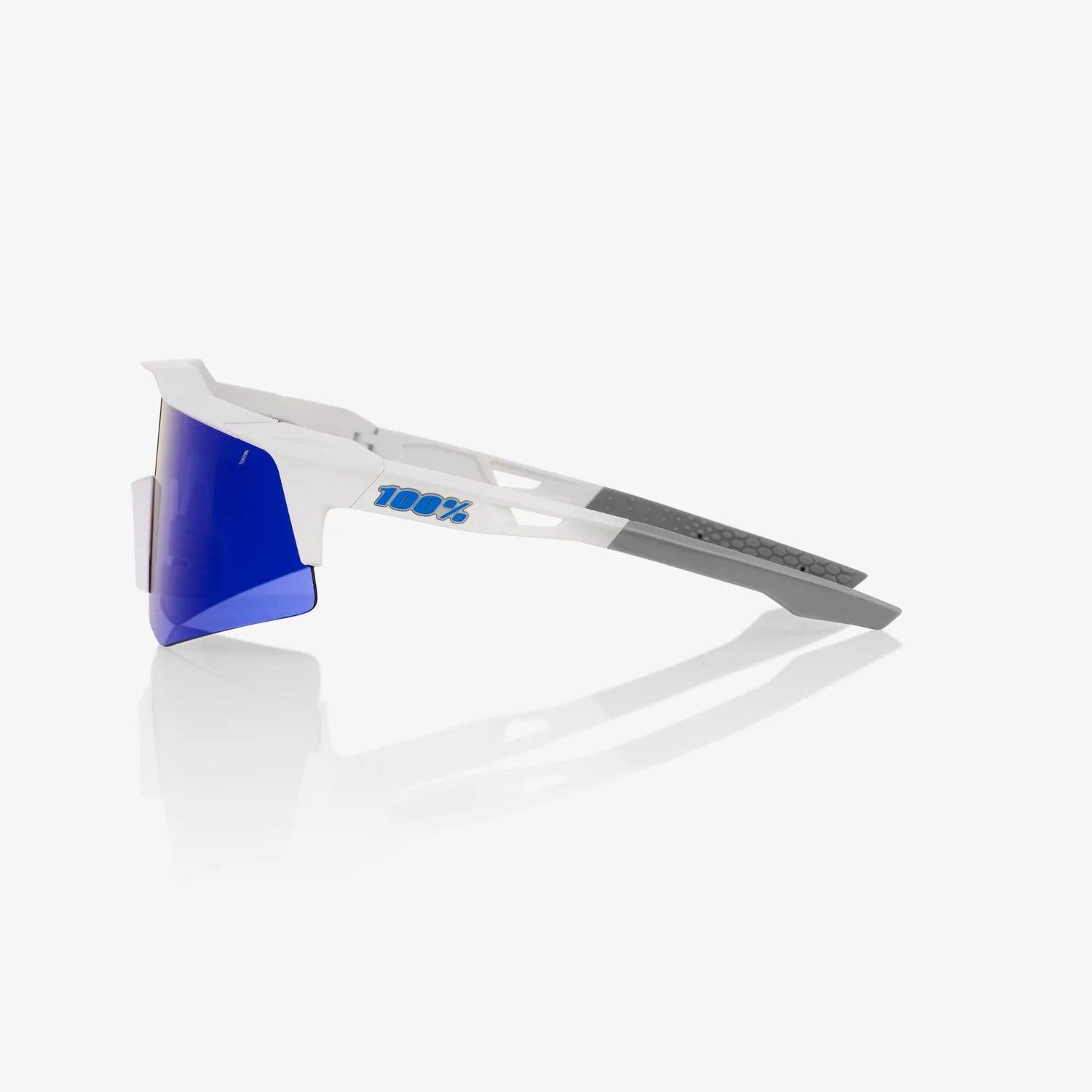 100 Percent Sunglasses - SPEEDCRAFT XS - Matte White - Blue Multilayer Mirror Lens - Smash It Sports