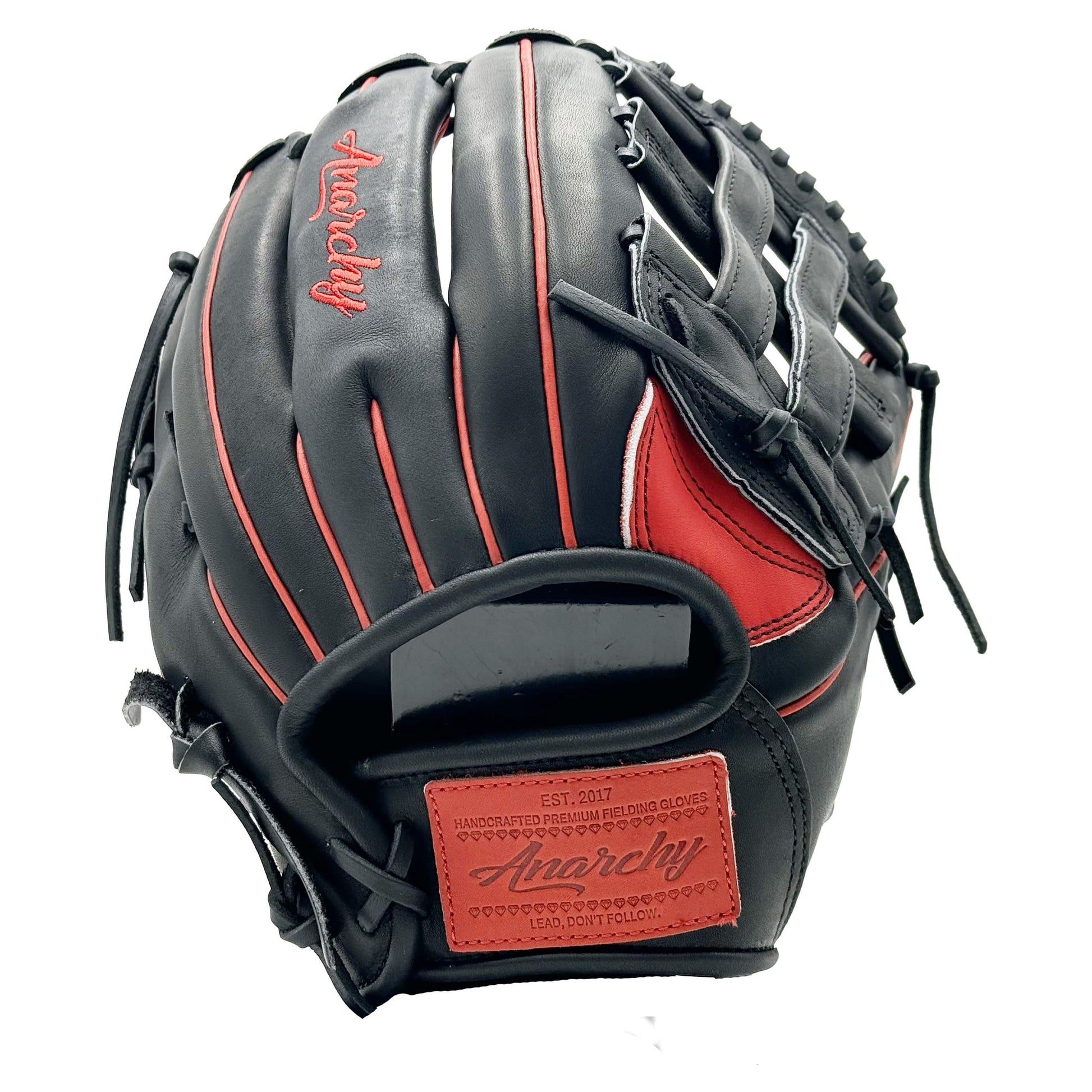 Anarchy Kip Leather Premium Softball Fielding Glove - AFG010 (Black/Red) – Product View | Smash It Sports | leather, kip, pro