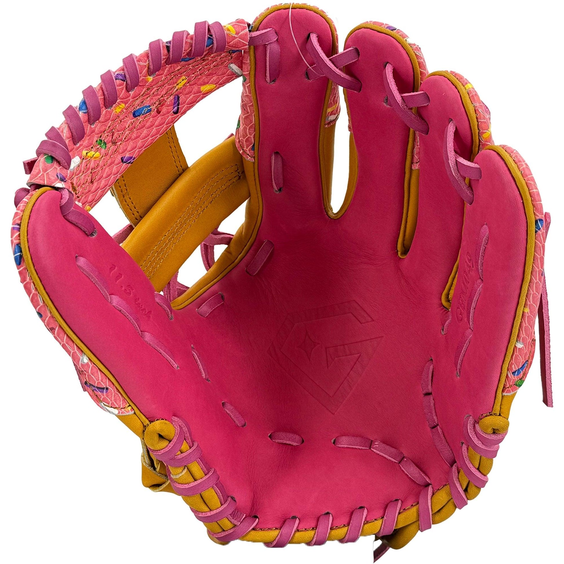 Gem Gloves Baseball Fielding Glove - GEM049 Donut Drip – Product View | Smash It Sports | leather, kip, pro