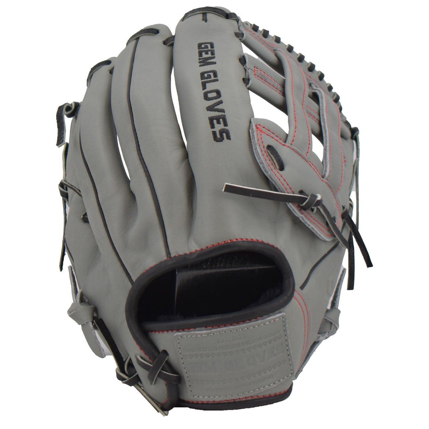Gem Gloves Softball Fielding Glove - GEM009 Charcoal/Black/Red – Product View | Smash It Sports | leather, kip, pro