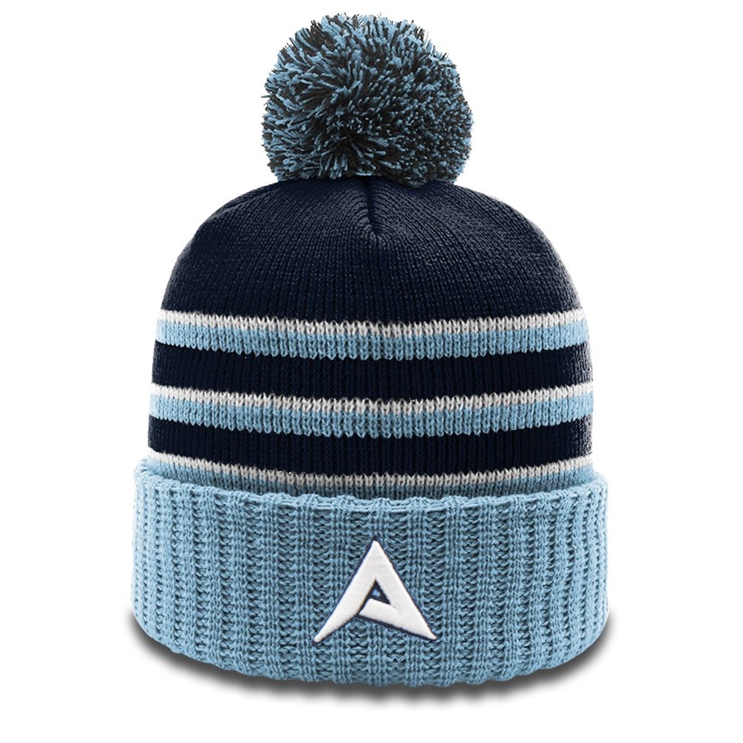 Anarchy New Logo Beanie #134 with Pom (Navy/Columbia Blue/White)