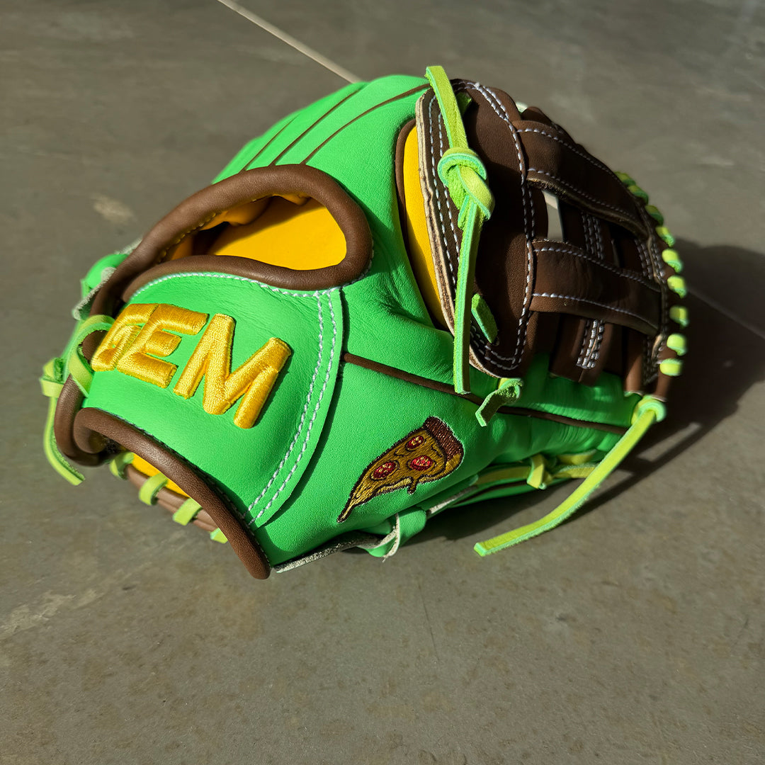 Gem Gloves Softball Fielding Glove - GEM090 Pizza Party – Product View | Smash It Sports | leather, kip, pro